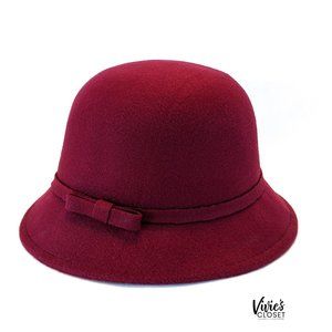Burgundy Wine Red Cloche Vintage Style Felt Women Hat